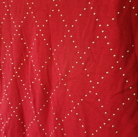 NEW! TOMMY HILFIGER Ivy Studded Argyle V-Neck Sweater, Size M, Red/gold - Picture 5 of 6